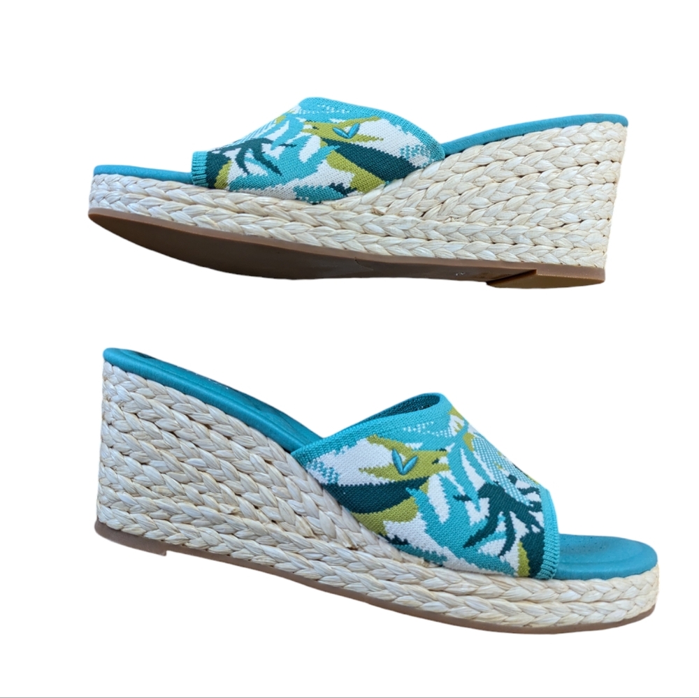 VIVAIA Round Toe Wedge Sandals Stacey Pro Multi Turquoise Tropical Size 41.5 - Picture 4 of 11